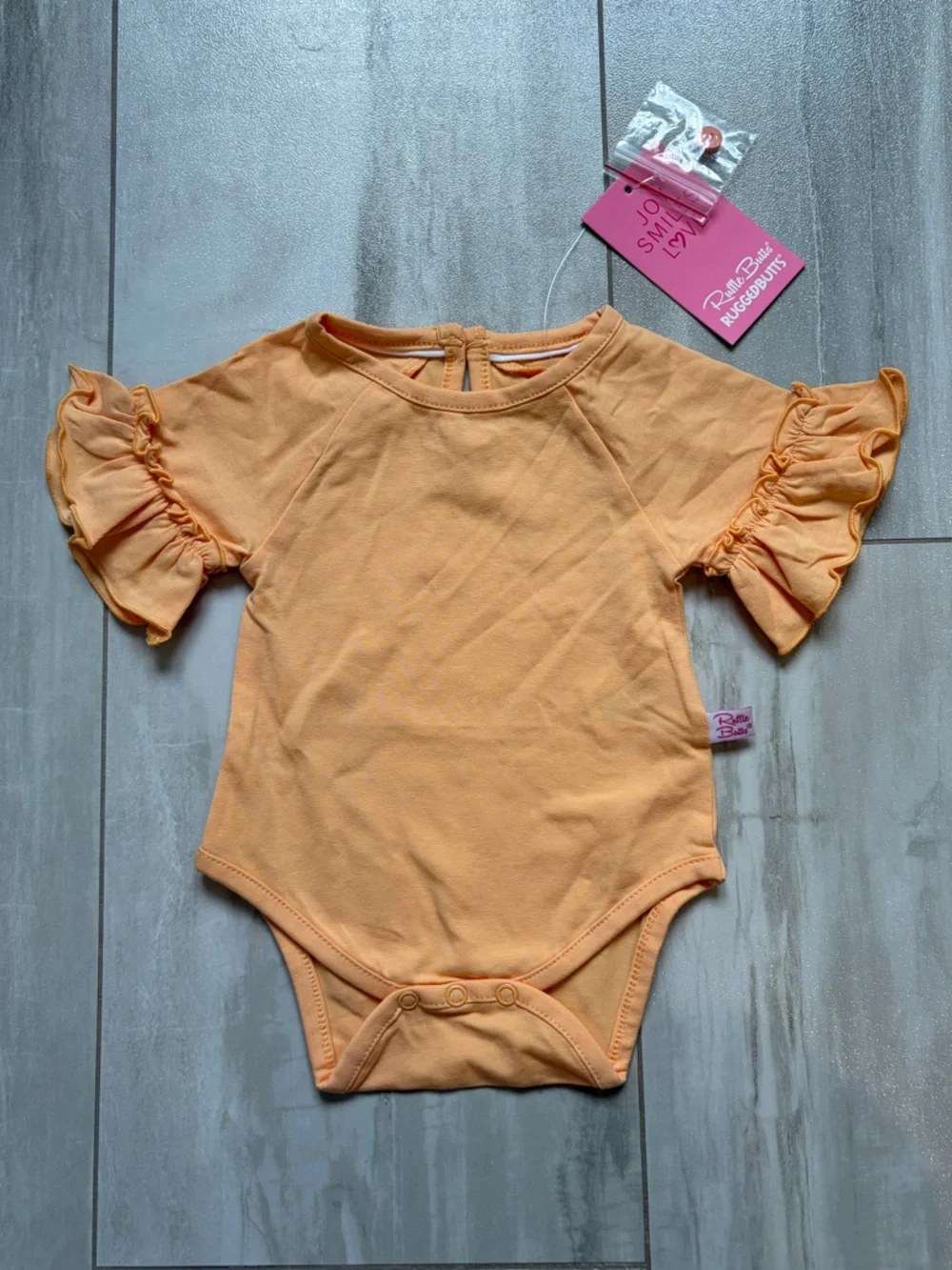 NWT RuffleButts Melon Apricot Ruffle Short Sleeve Bodysuit Romper Girls 0-3M